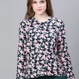 Oxolloxo Floral Printed Collarless Lightweight Cotton Tailored Jacket-image-7