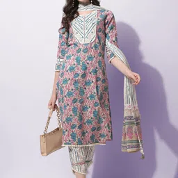 KALINI Women Plus Size Cream-Coloured Ethnic Motifs Printed Pure Cotton Kurta Set-picture-16