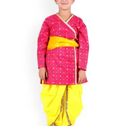 itsmycostume Boys Bandhani Printed Angrakha Gotta Patti Pure Cotton Kurta with Dhoti Pants & With Dupatta-picture-10