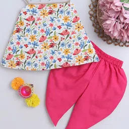 MANY FROCKS & Girls Floral Printed Regular Beads and Stones Pure Cotton Kurta with Dhoti Pants-image-5