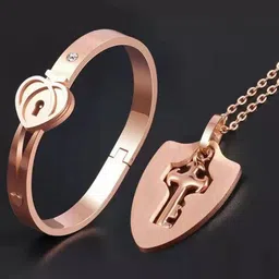 Fashion Frill Unisex Rose Gold-Plated Lock & Key Bracelet & Pendant-picture-27