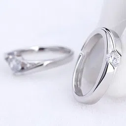 MYKI Set of 2 Silver-Plated Stainless Steel Cubic Zirconia-Studded Couple Rings-image-13