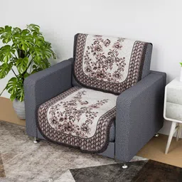 Kuber Industries Cream-Coloured & Brown Printed Cotton 2 Piece Sofa Cover image 1