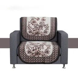 Kuber Industries Cream-Coloured & Brown Printed Cotton 2 Piece Sofa Cover image 2