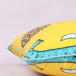 STITCHNEST Yellow & Blue 5 Pieces Ethnic Motifs Printed Velvet Square Cushion Covers image 3