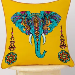 STITCHNEST Yellow & Blue Set of 5 Floral Velvet Square Cushion Covers image 4