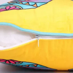 STITCHNEST Yellow & Blue 5 Pieces Ethnic Motifs Printed Velvet Square Cushion Covers image 4