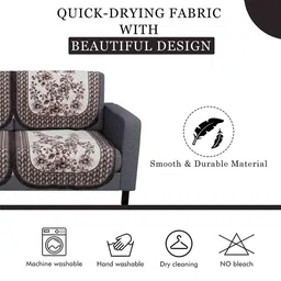 Kuber Industries Cream-Coloured & Brown Printed Cotton 4 Piece Sofa Cover image 4