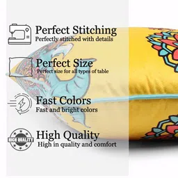 STITCHNEST Yellow & Blue 5 Pieces Ethnic Motifs Printed Velvet Square Cushion Covers image 5