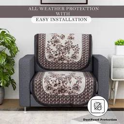 Kuber Industries Cream-Coloured & Brown Printed Cotton 2 Piece Sofa Cover image 5