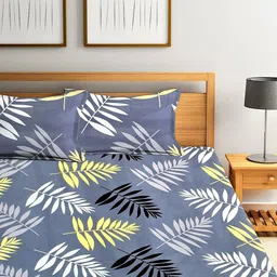 Home Sizzler Grey & Yellow Floral 144 TC Queen Bedsheet with 2 Pillow Covers image 3