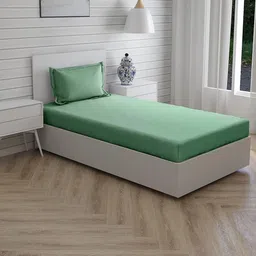 Trance Home Linen Olive Green 300 TC Pure Cotton Single Flat Bedsheet With 1 Pillow Cover-image-42