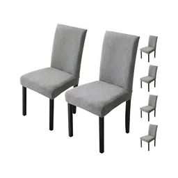 HOUSE OF QUIRK Grey 6 Pieces Jacquard Soft Touching  Removable Chair Covers-picture-17