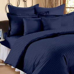 RRC Navy Blue Striped Microfiber Cotton Satin Double Queen Duvet Cover-image-33