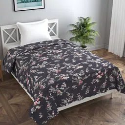 MORADO Black & Grey Floral Printed Single Duvet Cover-image-81