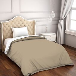 SPACES Brown & White Solid Cotton 300 TC Single Duvet Cover-picture-23