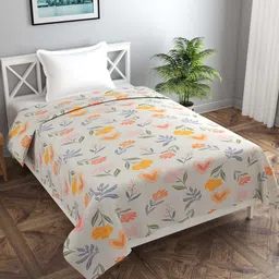 MORADO Off White & Orange Floral Printed Single Duvet Cover-image-90