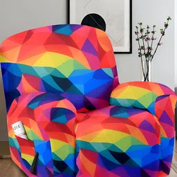 Cortina Red & Blue Printed Single Seater Sofa Cover-image-80