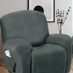 Cortina Grey Solid Jacquard Stretchable One Seater Recliner Cover-image-88
