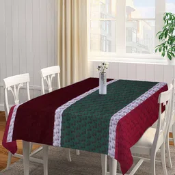 Arrabi Maroon & Green  Handwoven Cotton Square Table Covers image 1