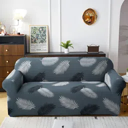 Aura Grey & White Printed Stretchable Three Seater Sofa Cover image 1