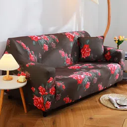 HOUSE OF QUIRK Brown & Red Floral Printed 2-Seater Sofa Cover-picture-17