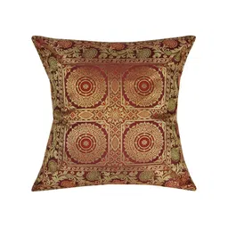 Lal Haveli Maroon & Gold Toned Ethnic Motif Silk Square Cushion Cover-picture-35