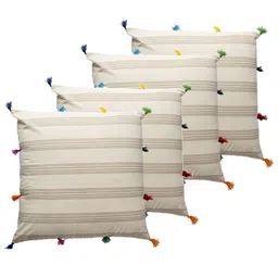Contrast Living Beige & Green 4 Pieces Striped Cotton Square Cushion Covers-picture-23