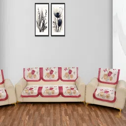 BIGGER FISH Maroon 10 Pieces Self Design Sofa Covers-image-71