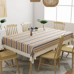 DREAM WEAVERZ Grey & Black Striped 6-Seater Table Cover image 1