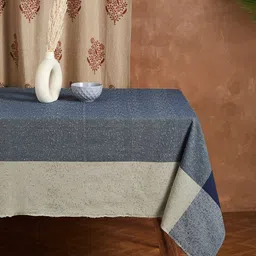 Fabindia Blue & Beige Woven-Design Cotton 8-Seater Table Covers-picture-48