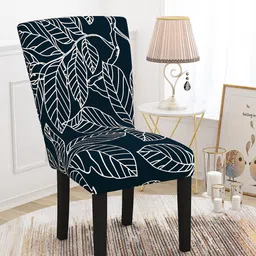 Story@home Navy Blue Leafs Printed Chair Cover-image-17