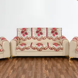 BIGGER FISH Maroon Embroidered 10 Pcs 5 Seater Sofa Cover image 3