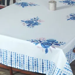 ZEBA Blue & White Floral Printed Rectangle Shaped Table Cover image 3