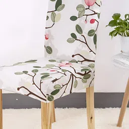 DECOR VATIKA White & Pink 4 Pieces Floral Printed Soft & Elastic Chair Covers image 5