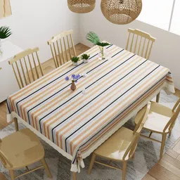 DREAM WEAVERZ Grey & Black Striped 6-Seater Table Cover image 3