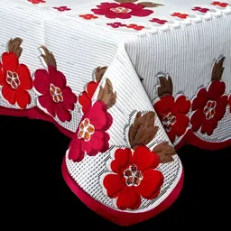 BIGGER FISH Pink Printed Cotton 4 Seater Table Cover image 3