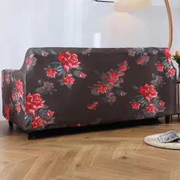 HOUSE OF QUIRK Brown & Red Floral Printed 1-Seater Sofa Cover image 2