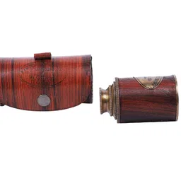 EXIM DECOR Rustic Brown & Gold-Toned Brass Antique Leather Wrapped Telescope Showpiece image 3