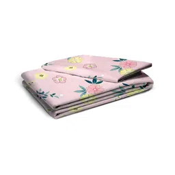 Aura Pink & Green Floral 180 TC Single 120 GSM Bedsheet with Pillow Cover image 4
