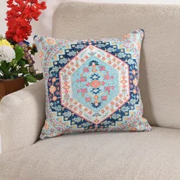 Art Avenue Cream-Coloured & Green Ethnic Motifs Cotton Square Cushion Cover image 3