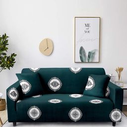 Aura Green & White Printed 2-Seater Non-Slip Sofa Cover-picture-23