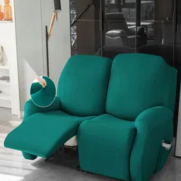 HOKIPO Teal Solid 2 seater Polyester Recliner Sofa Cover-picture-20