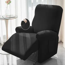 HOKIPO Black Solid 1 seater Polyester Recliner Sofa Cover-image-34