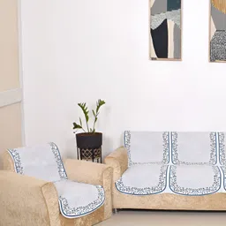 BELLA TRUE Blue & White 6 Pieces Printed 5 Seater Sofa Covers-picture-11