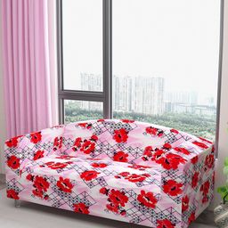 DREAM CARE Pink & Red Floral Printed Waterproof & Flexible 3-Seater Sofa Cover-picture-37