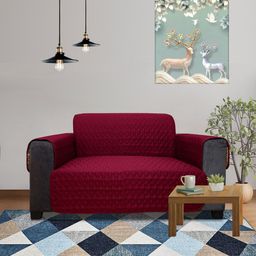 DREAM CARE Maroon & Brown 2Pcs 3Layer Reversible 2 Seater Sofa Cover With Side Pockets-picture-41