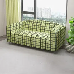 DREAM CARE Green & Black Checked Stretchable 3-Seater Sofa Cover With Anti Slip Foam Sticks-image-107
