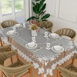 Kuber Industries White & Transparent Floral Printed Waterproof 6 Seater Table Cover-image-84
