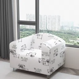 DREAM CARE White & Black Printed Waterproof 1-Seater Sofa Cover With Anti Slip Foam Sticks-image-51